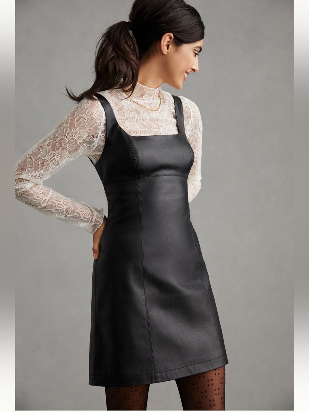 Maeve Square Neck Faux Leather Mini Dress